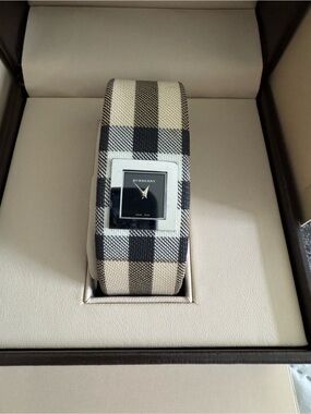 Burberry Black & Beige Check Cuff Watch